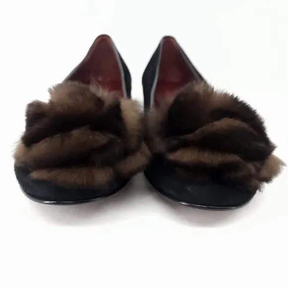Grigiarancio by Calzaturificio Marco Fur Trim Suede Ballet Flat in Black Size 7