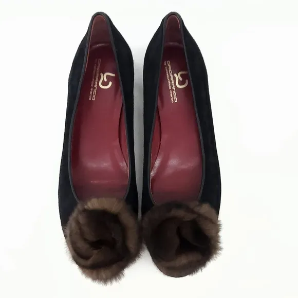 Grigiarancio by Calzaturificio Marco Fur Trim Suede Ballet Flat in Black Size 7
