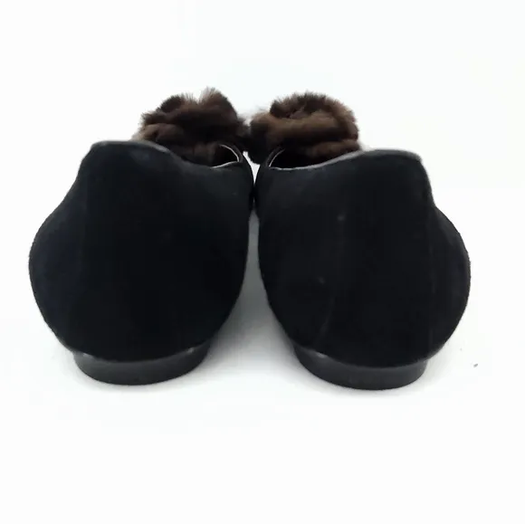 Grigiarancio by Calzaturificio Marco Fur Trim Suede Ballet Flat in Black Size 7