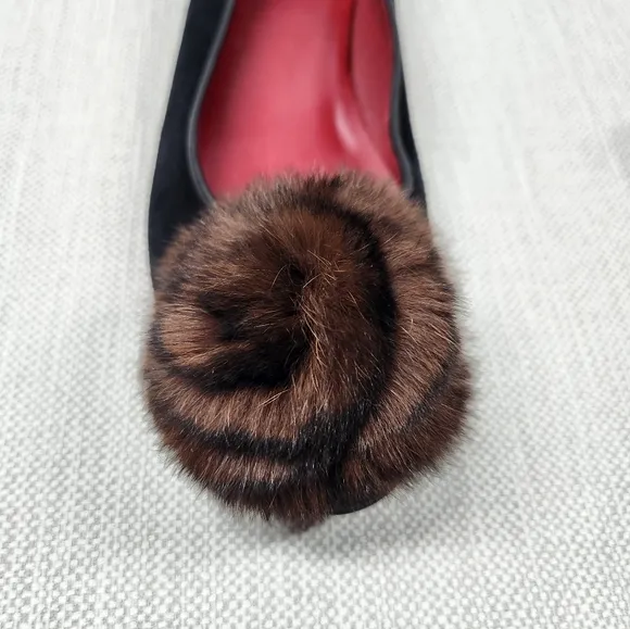 Grigiarancio by Calzaturificio Marco size 7.5 M black leather flats fur rose
