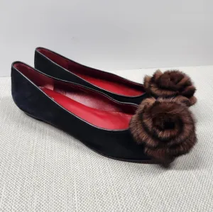 Grigiarancio by Calzaturificio Marco size 7.5 M black leather flats fur rose