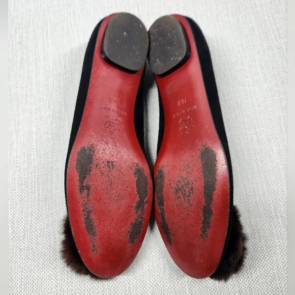 Grigiarancio by Calzaturificio Marco size 7.5 M black leather flats fur rose