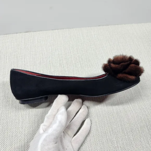 Grigiarancio by Calzaturificio Marco size 7.5 M black leather flats fur rose