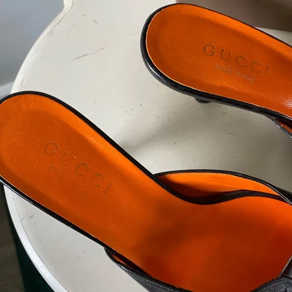 GUCCI Leather Slides Black Kitten Heel Size 6 🧡