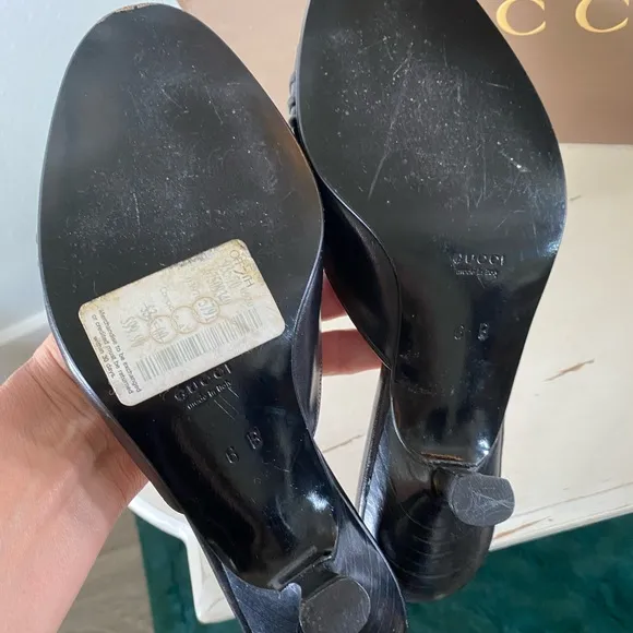 GUCCI Leather Slides Black Kitten Heel Size 6 🧡