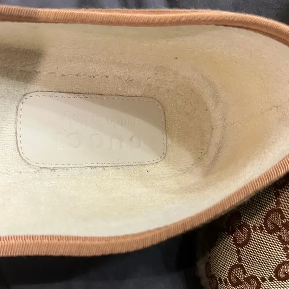 Gucci Tan and Gold Loafers with Horsebit Detail