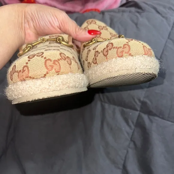 Gucci Tan and Gold Loafers with Horsebit Detail