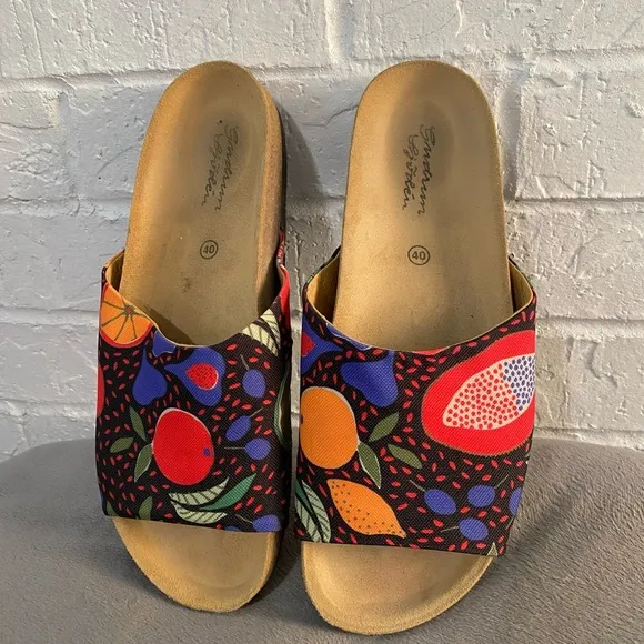 Gudrun Sjoden Fruit Print Slides Sandals