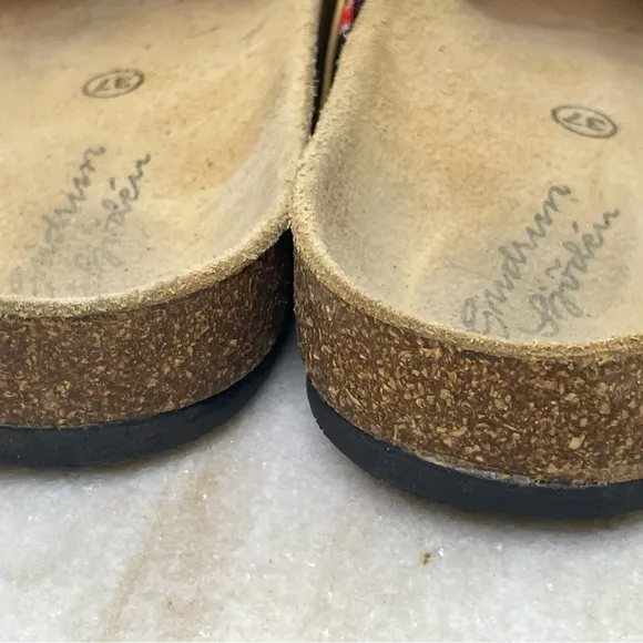 Gudrun Sjoden sandals slides fruit print sz EU 37 or 7 cork bottom Swedish