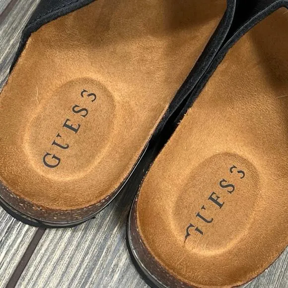Guess Ultra Verone Sandals Slides Men Sz 10 Black Strap Buckle Designer Fashion