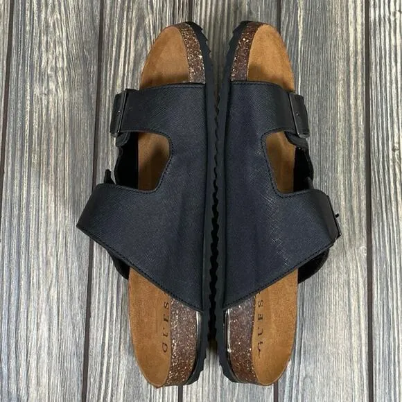 Guess Ultra Verone Sandals Slides Men Sz 10 Black Strap Buckle Designer Fashion