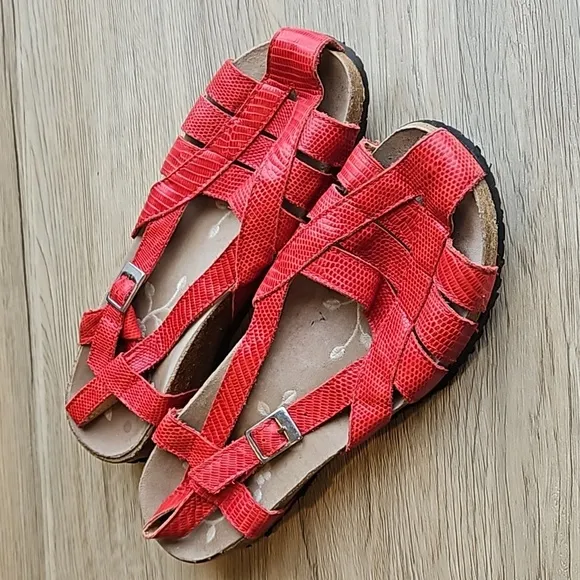 Haflinger Red Leather Gladiator Cork Sandals 38 / 7