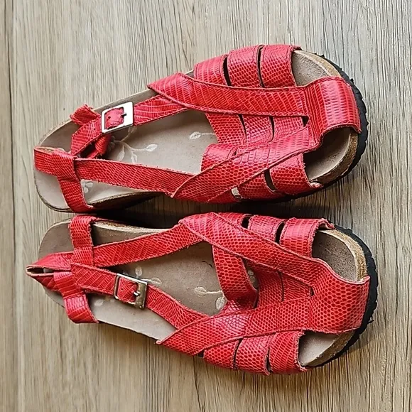 Haflinger Red Leather Gladiator Cork Sandals 38 / 7