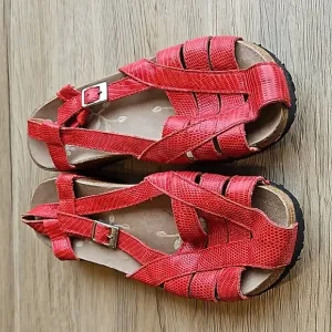 Haflinger Red Leather Gladiator Cork Sandals 38 / 7
