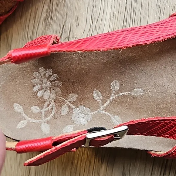 Haflinger Red Leather Gladiator Cork Sandals 38 / 7