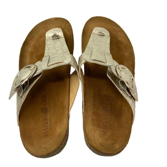 Haflinger Womens EU 41 US 10 ROUND BUCKLE CORINNA Gold Leather Sandals Thongs