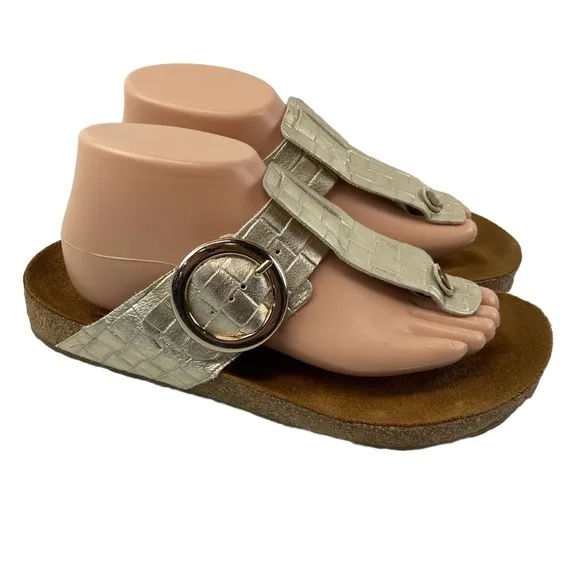 Haflinger Womens EU 41 US 10 ROUND BUCKLE CORINNA Gold Leather Sandals Thongs