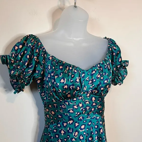 HELLO MOLLY silky spiced ginger medley maxi dress GREEN LEOPARD size 4