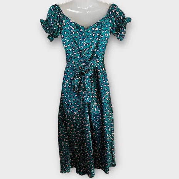 HELLO MOLLY silky spiced ginger medley maxi dress GREEN LEOPARD size 4