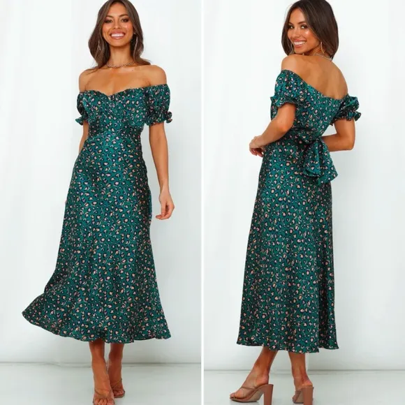 HELLO MOLLY silky spiced ginger medley maxi dress GREEN LEOPARD size 4