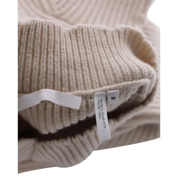Helmut Lang Distressed Ribbed Knit Sweater in Beige Wool