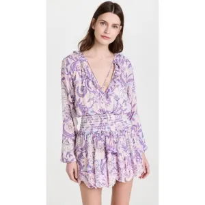 Hemant &amp; Nandita Asia Ruffle Tassel Mini Dress Purple Floral Size Small