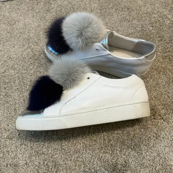 Here/Now 9.5  fox fur Pom Pom platform sneakers 2527