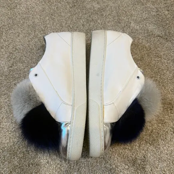 Here/Now 9.5  fox fur Pom Pom platform sneakers 2527
