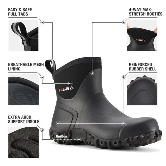 HISEA Ankle Garden Rain Boots Waterproof NonSlip Mens 10 Mud Working Chelsea NEW
