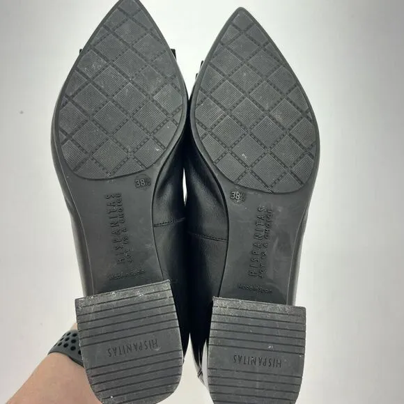 Hispanitas Anthropologie Black Fringe Faux Alligator Leather Loafers 38.5
