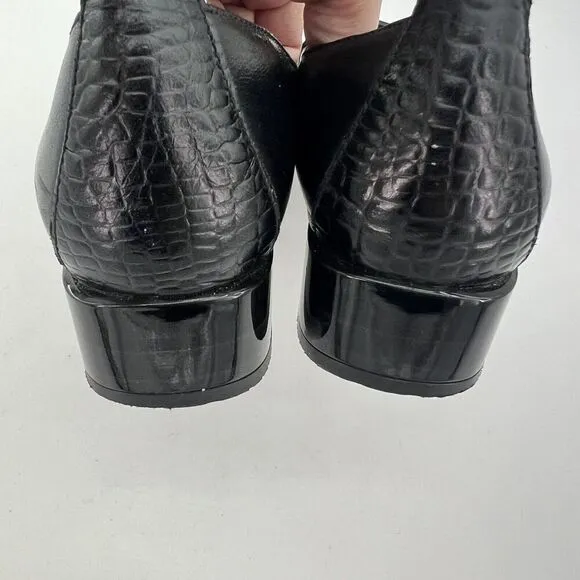 Hispanitas Anthropologie Black Fringe Faux Alligator Leather Loafers 38.5