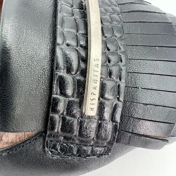 Hispanitas Anthropologie Black Fringe Faux Alligator Leather Loafers 38.5