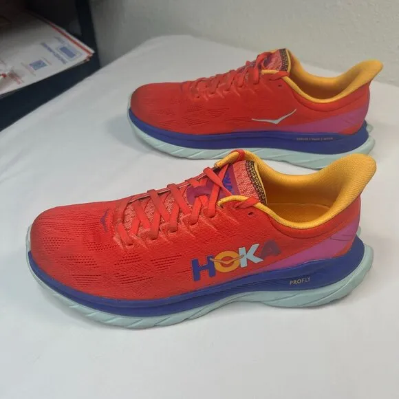 HOKA Mens Mach 4 Sneakers Athletic Shoes  Fiesta Bluing Red  10.5 D