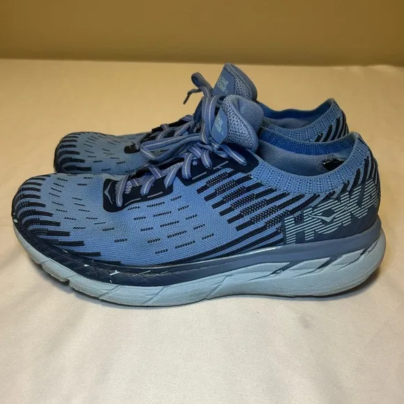 Hoka One One Clifton 5 Knit Blue Running Athletic Sneakers Womens Size 9