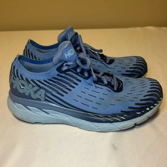 Hoka One One Clifton 5 Knit Blue Running Athletic Sneakers Womens Size 9