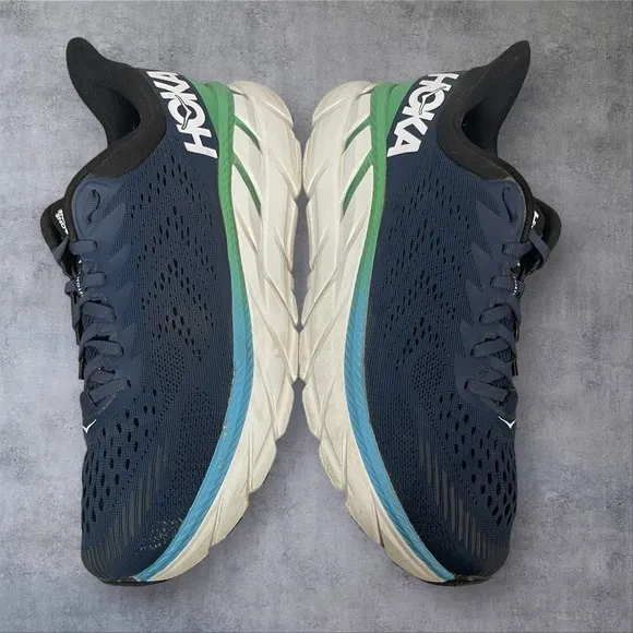 HOKA One One Clifton 7 Moonlit Ocean Navy Blue Running Shoes Mens 9 1110508 Moan