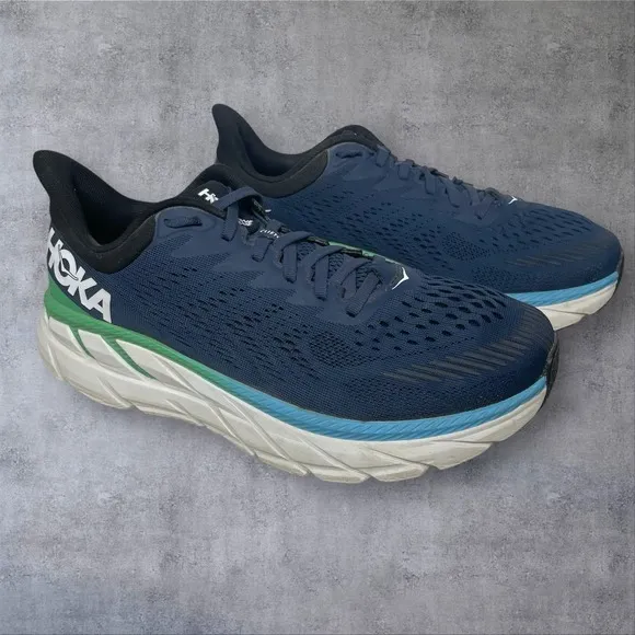 HOKA One One Clifton 7 Moonlit Ocean Navy Blue Running Shoes Mens 9 1110508 Moan