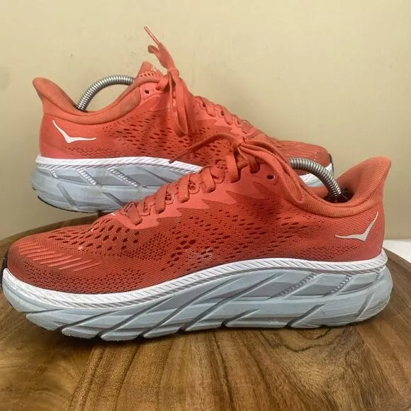 Hoka One One Clifton 7 Womens Red Size 8 Athletic Running Shoes