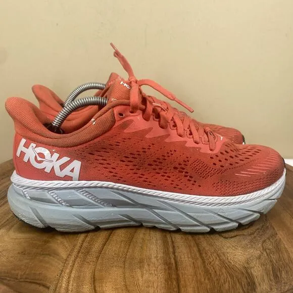 Hoka One One Clifton 7 Womens Red Size 8 Athletic Running Shoes