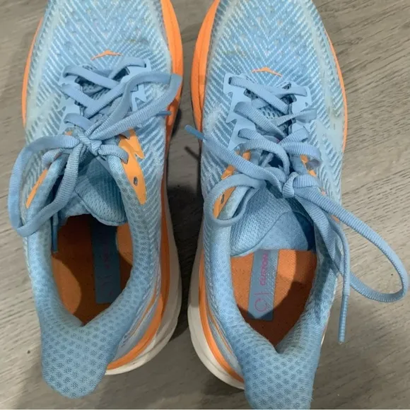 Hoka One One Sneakers Clifton 9 Running Shoes in Airy Blue Orange