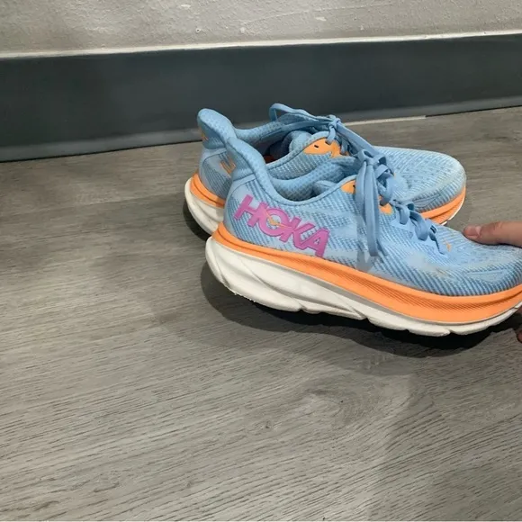 Hoka One One Sneakers Clifton 9 Running Shoes in Airy Blue Orange