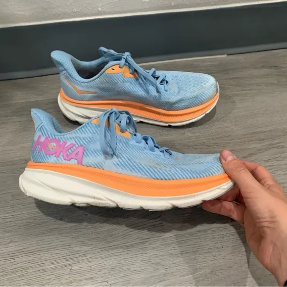 Hoka One One Sneakers Clifton 9 Running Shoes in Airy Blue Orange
