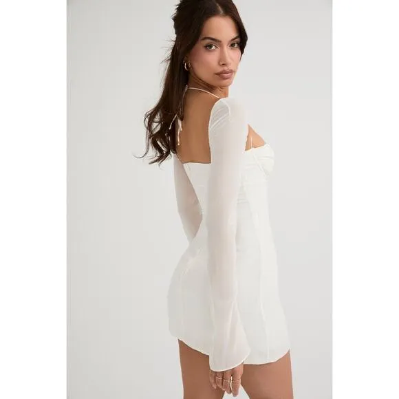 House of CB Babydoll Ivory Chiffon Halter Mini Dress Size M Medium