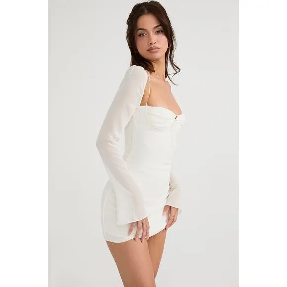 House of CB Babydoll Ivory Chiffon Halter Mini Dress Size M Medium