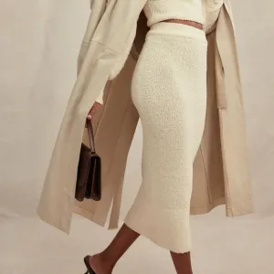 HOUSE OF CB MISHKA CREAM SOFT BOUCLE KNIT MIDI SKIRT, SIZE LARGE 1030