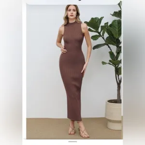 House of Harlow 1960 Body-Con Mock-Turtleneck Ribbed Midi Dress