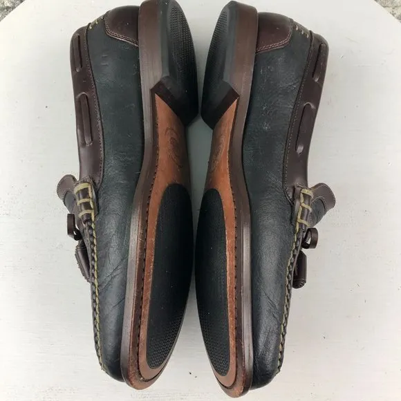 HS TRASK Men's 8M Bozeman Montana Brown Leather Kiltie Tassels Slip On Loafers