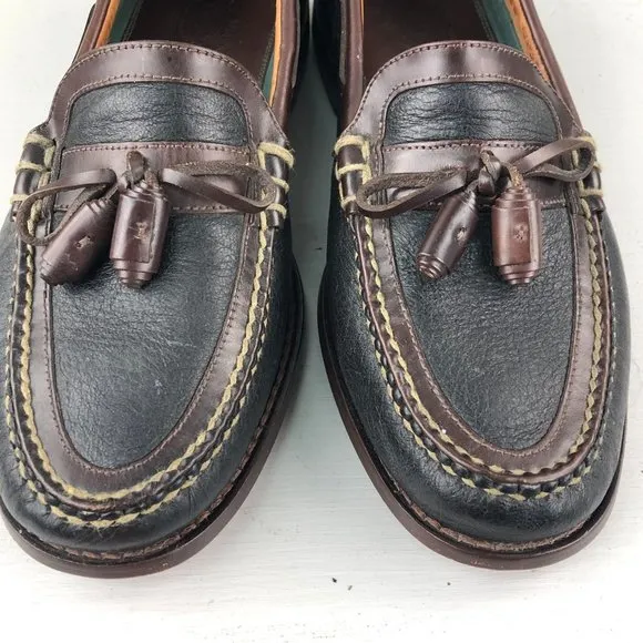 HS TRASK Men's 8M Bozeman Montana Brown Leather Kiltie Tassels Slip On Loafers