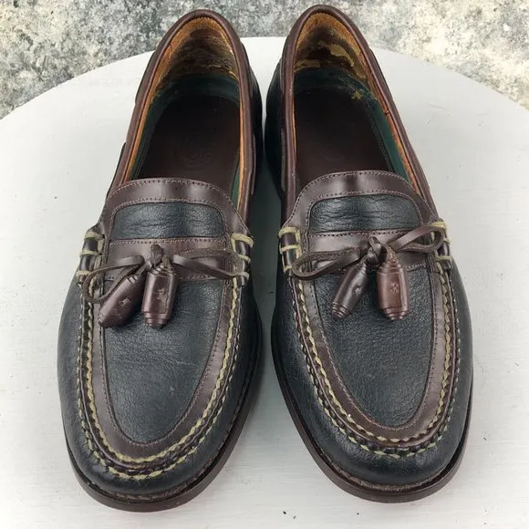 HS TRASK Men's 8M Bozeman Montana Brown Leather Kiltie Tassels Slip On Loafers