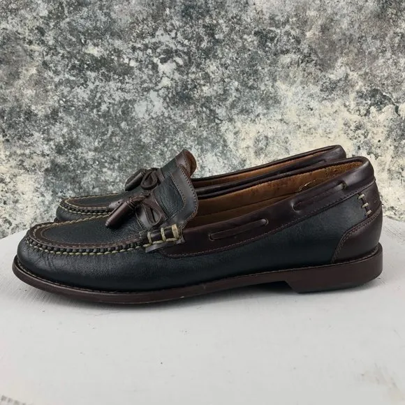 HS TRASK Men's 8M Bozeman Montana Brown Leather Kiltie Tassels Slip On Loafers